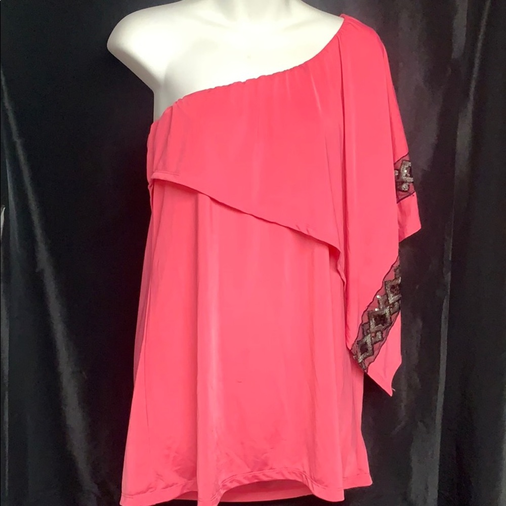 Hot pink & black off shoulder top.